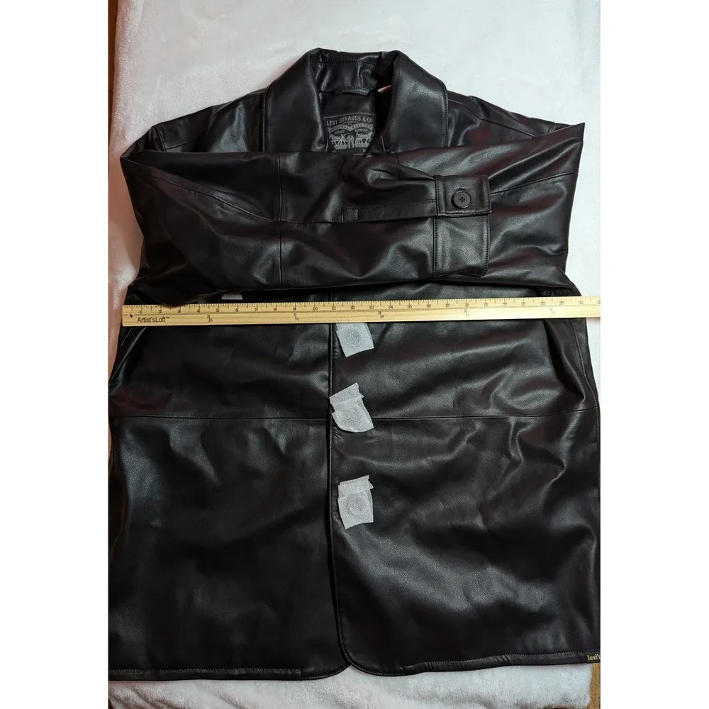 Levis Mens Recycled Leather Shirt Jacket Black Button Front A32500001 Size L NEW - Picture 7 of 13